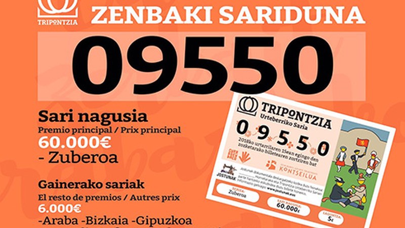 09550 zenbakiak irabazi du Tripontzia Urteberriko Sari nagusia