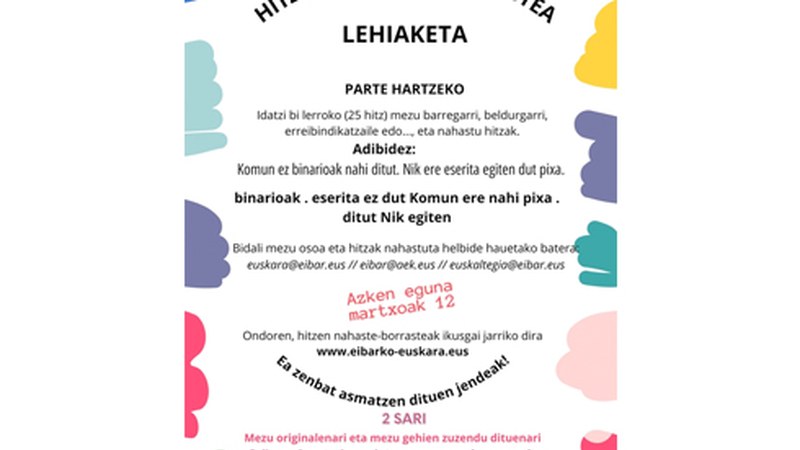 "Hitzen nahaste-borrastea" lehiaketa antolatu du euskara zerbitzuak euskaltegiekin batera