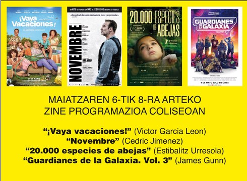“20.000 especies de abejas”, “¡Vaya vacaciones!” eta “Novembre” jarraitzen dute Coliseoko zine-karteldegian