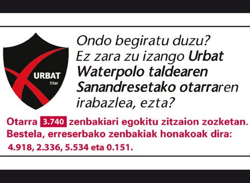 3.740 zenbakiak irabazi du Urbat waterpolo taldearen otarra