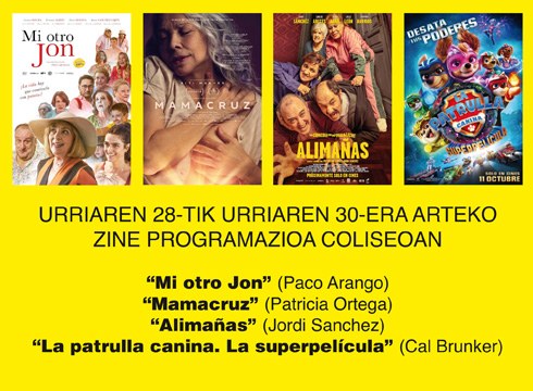 “Alimañas” eta “Mamacruz” izango dira ikusgai Coliseoko zine karteldegian