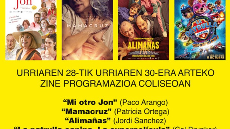 “Alimañas” eta “Mamacruz” izango dira ikusgai Coliseoko zine karteldegian