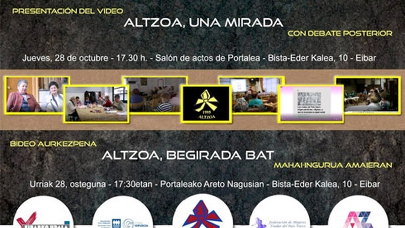 Altzoa elkarteak "Altzoa: begirada bat" dokumentala aurkeztuko du urriaren 28an