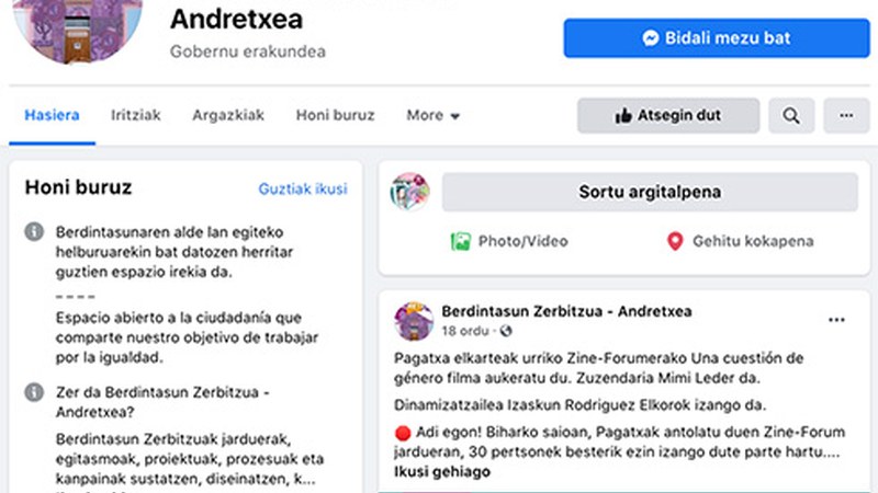 Andretxeak aurretik zuena ordezkatzen duen orrialde berria dauka Facebooken
