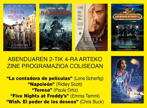 Animaziozko bi pelikula gehituko zaizkie aurreko asteburuko hiruri Coliseo antzokiko programazioan