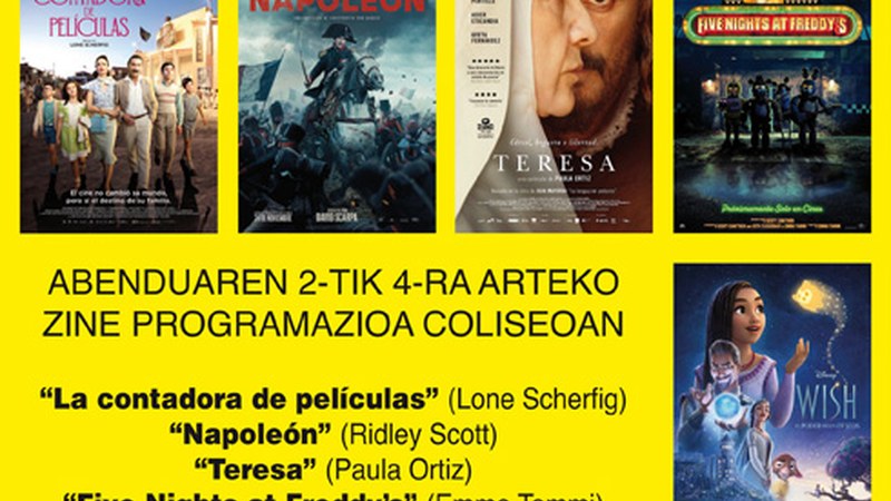 Animaziozko bi pelikula gehituko zaizkie aurreko asteburuko hiruri Coliseo antzokiko programazioan