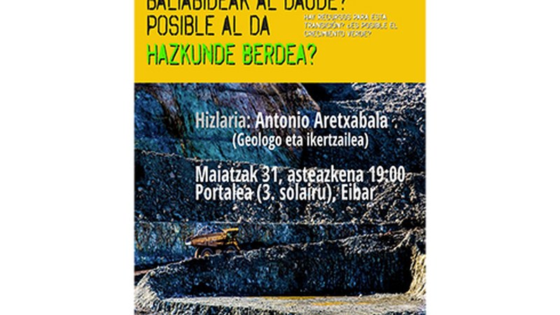 Antonio Aretxabala geologo eta ikertzaileak trantzisio energetikoari buruzko hitzaldia emango du gaur