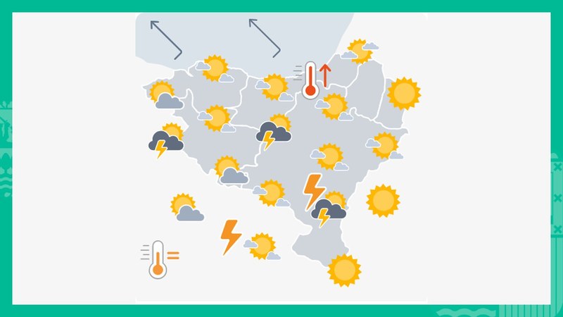 Arratsalde-gau partean bero-hodeiak agertuko dira eta ekaitzak jo dezake