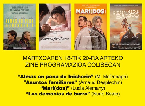 Asteburu honetatik aurrera astelehenetako zine-saioa 19:30ean izango da