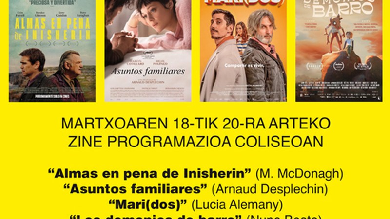 Asteburu honetatik aurrera astelehenetako zine-saioa 19:30ean izango da