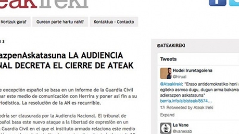 Ateak Ireki atariaren itxiera salatu du Hekimenek