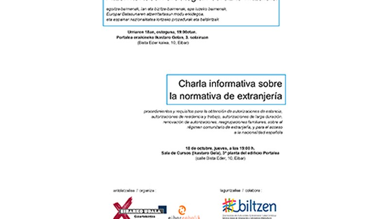 Atzerritartasun arautegiari buruzko hitzaldia bihar Portalean