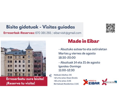 Aurtengo abuztuan ere Eibarko historia ezagutzeko aukera izango dugu Nerea Alustizak zuzendutako bisita gidatuekin
