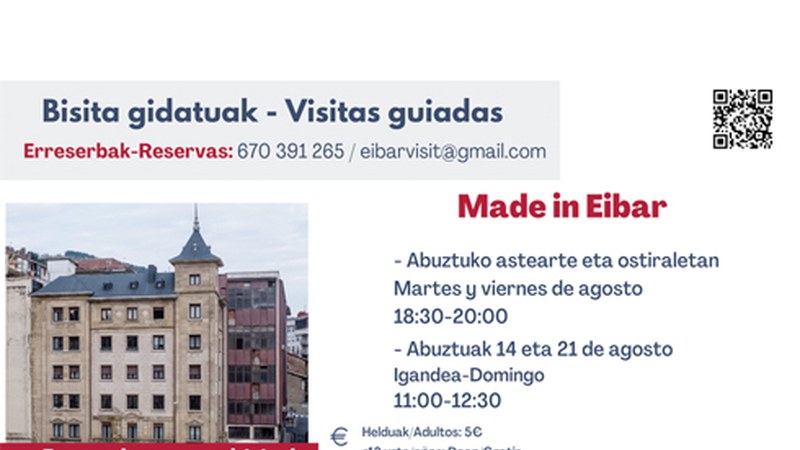 Aurtengo abuztuan ere Eibarko historia ezagutzeko aukera izango dugu Nerea Alustizak zuzendutako bisita gidatuekin