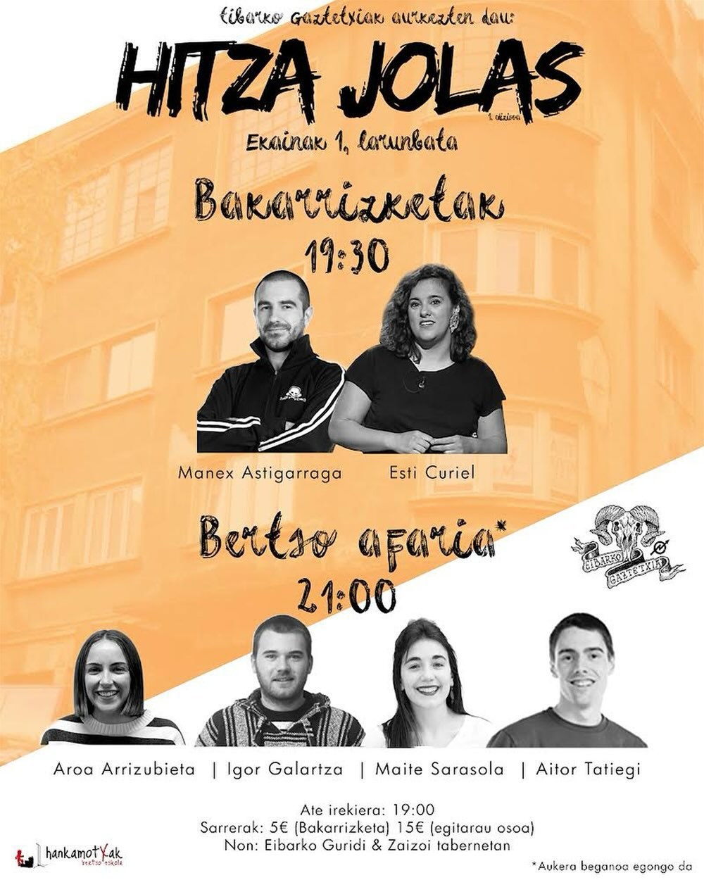 Bakarrizketak eta bertso-afaria egingo dituzte ekainaren 1ean Eibarko Gaztetxian