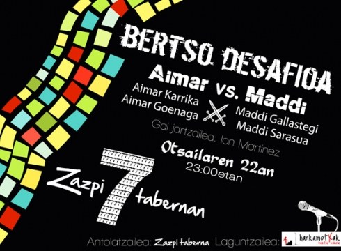 Bertso desafioa egingo da barixakuan Zazpi tabernan