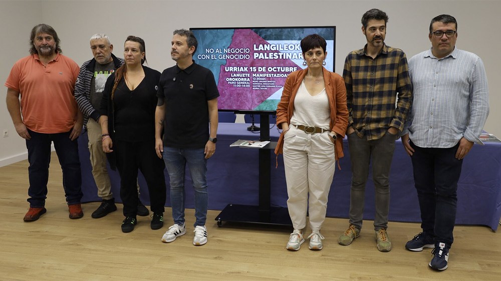 Biharko lanuzteak deitu dituzte sindikatuek "Genozidioarekin negoziorik ez! Langileok Palestinarekin!" goiburupean