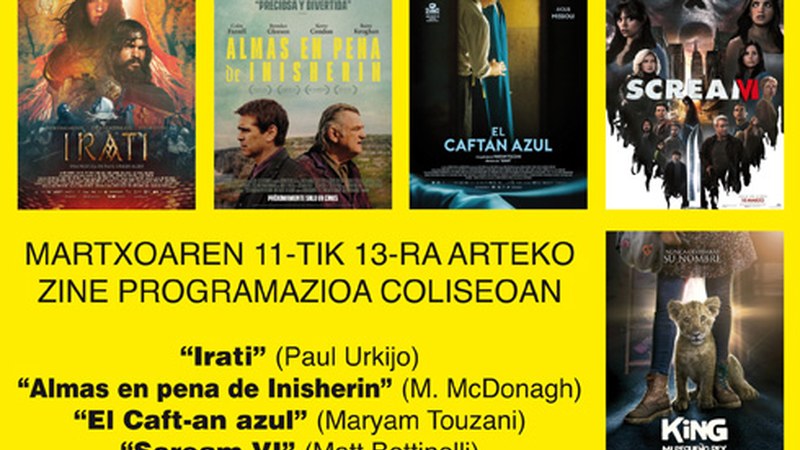 Bost pelikula izango dira Coliseoko astebururako zine-programazioan