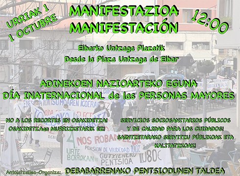 Debabarreneko pentsiodunek manifestazioa deitu dute biharko, 12:00etan Untzagatik abiatuta