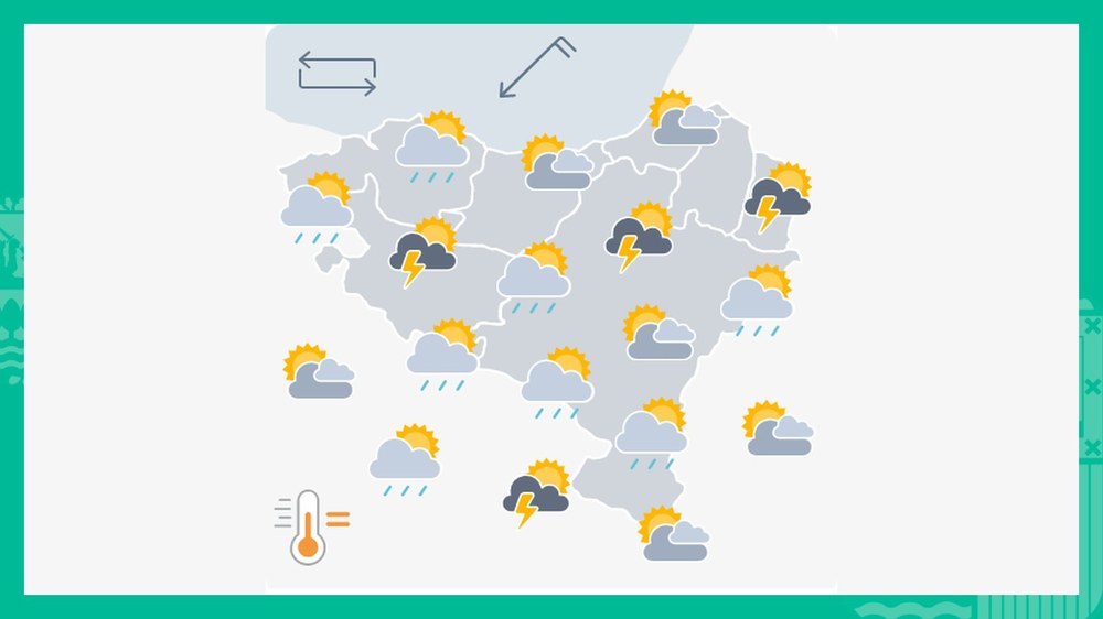 EGURALDIA | Eguerditik aurrera zerua hodeitsu egongo da eta zaparrada trumoitsuak bota ditzake