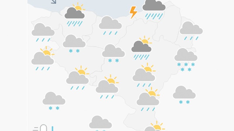 EGURALDIA | Gaur ere euria egingo du elur-maila 400 metrora jaitsiko da iluntzean