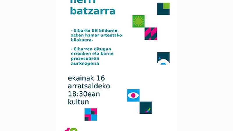 Eibarko EH Bilduk abiatzear den barne prozesua azaltzeko herri batzarra egingo du gaur