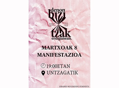 Eibarko feministek manifestazioa antolatu dute eguazten arratsalderako
