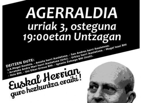 Eibarko LOMCE Ez taldeak agerraldia egingo du eguenean Untzagan