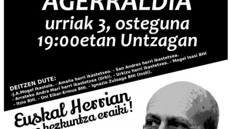 Eibarko LOMCE Ez taldeak agerraldia egingo du eguenean Untzagan