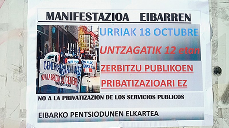 Eibarko Pentsionisten Taldeak manifestazioa egingo du gaur 12:00etan, Untzagatik abiatuta