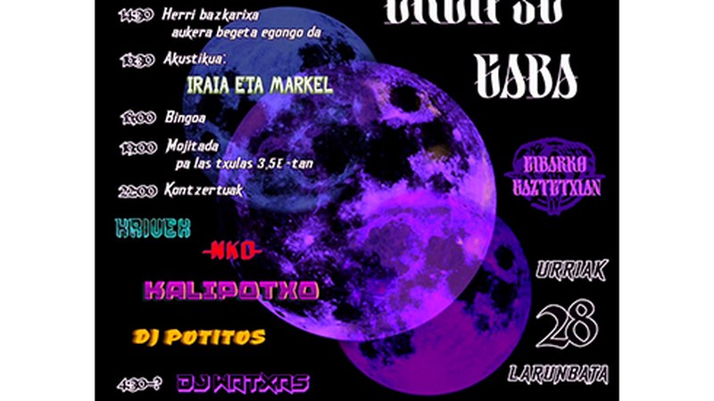 Eklipse Gaba ospatuko dute zapatuan gaztetxean