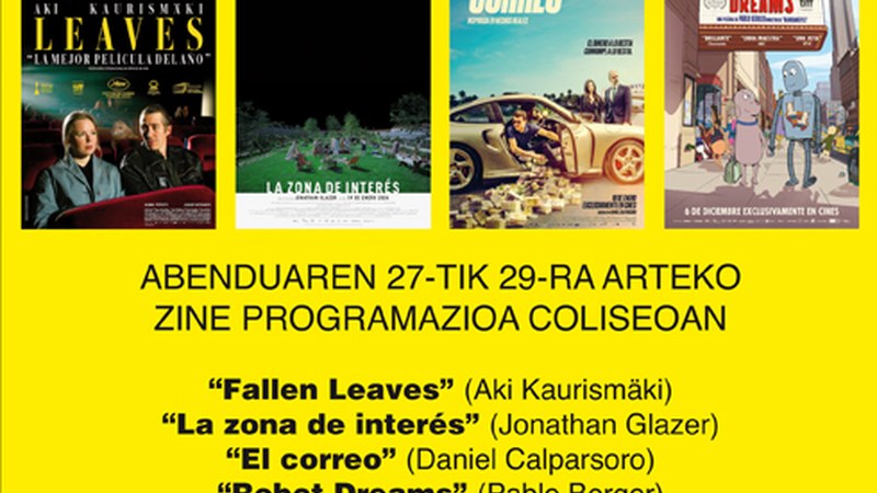 “El correo” eta “Robot Dreams” filmak asteburuko Coliseo antzokiko zine karteldegian