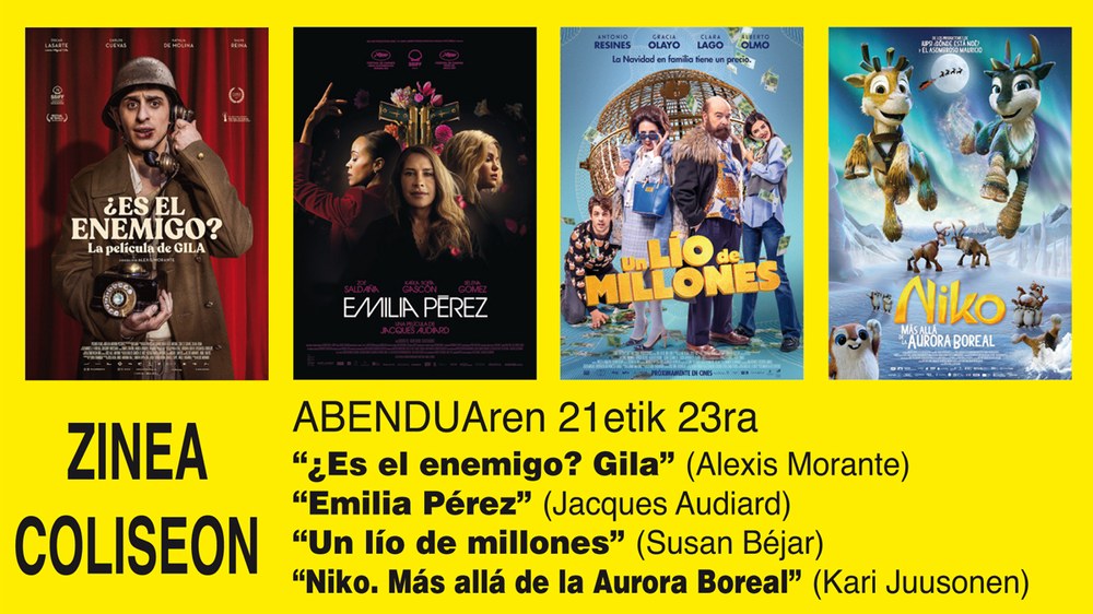 “Emilia Perez” eta “Un lío de millones” Coliseoko zine karteldegian