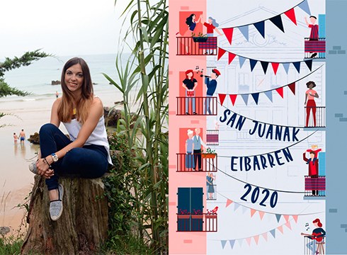 Eneritz Larrea, diseinatzaile grafikoa: “Jaiak etxetik gozatu daitezkeela irudikatu nahi nuen kartelean”