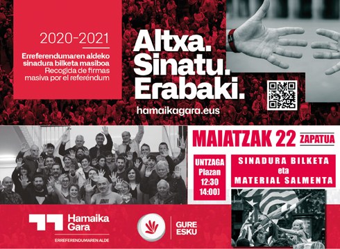 Erreferendumaren aldeko sinadura bilketa eta denda prestatu dute larunbaterako Eibarren