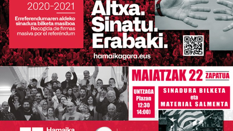 Erreferendumaren aldeko sinadura bilketa eta denda prestatu dute larunbaterako Eibarren