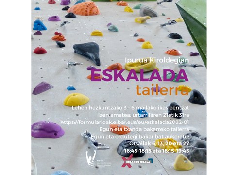 Eskalada tailerra antolatu dute Lehen Hezkuntzako ikasleentzat otsailerako