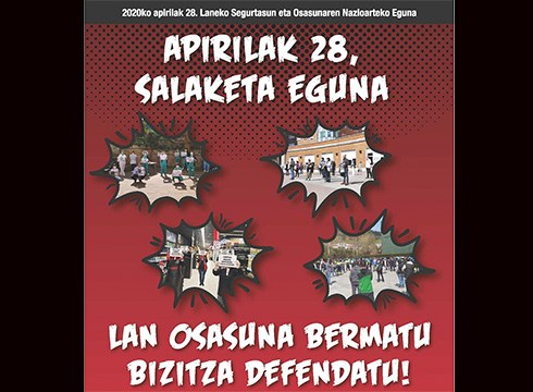 Euskal gehiengo sindikalak salaketa eguna deitu du, "Lan osasuna bermatu, bizitza defendatu" goiburupean