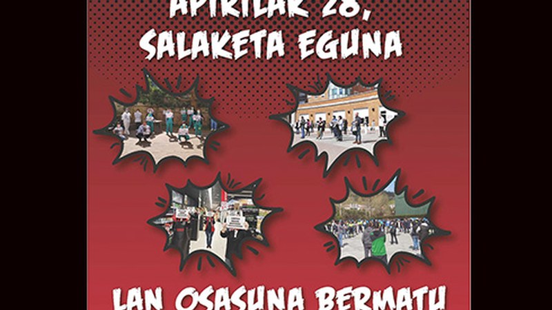Euskal gehiengo sindikalak salaketa eguna deitu du, "Lan osasuna bermatu, bizitza defendatu" goiburupean