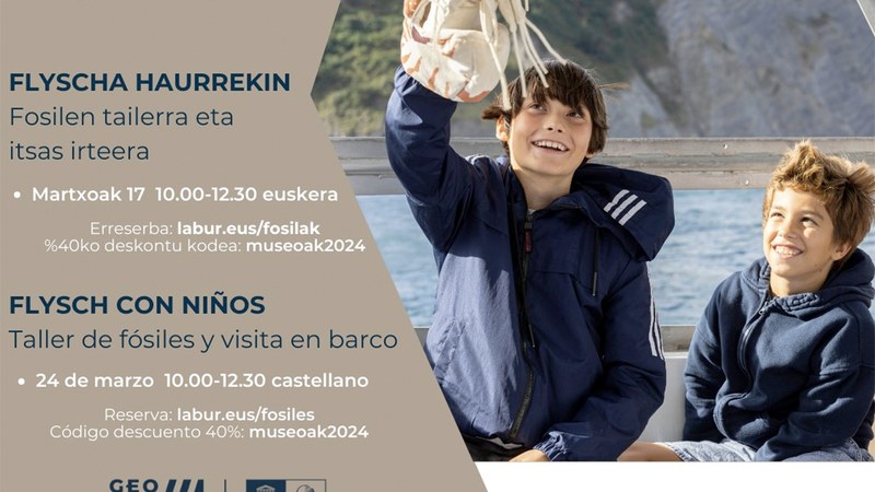 Fosilen tailerra eta itsas-irteera egiteko bisitak antolatu ditu Geoparkeak, haurrentzat bereziki