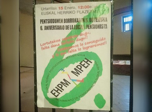 Gaur 12:00etan Untzagan egingo den elkarretaratzean ospatuko dute sei urteko borroka pentsiodunek