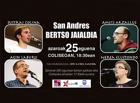 Gaurko bertso jaialdirako sarrerak Coliseoko leihatilan salduko dira, 17:30etik aurrera