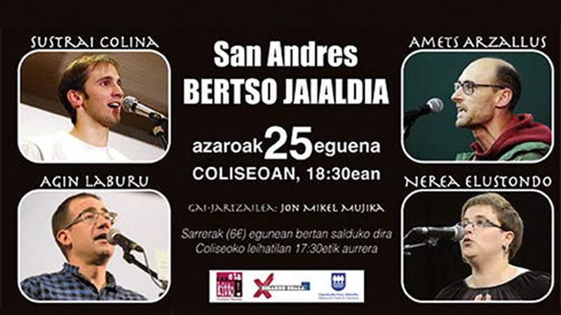 Gaurko bertso jaialdirako sarrerak Coliseoko leihatilan salduko dira, 17:30etik aurrera