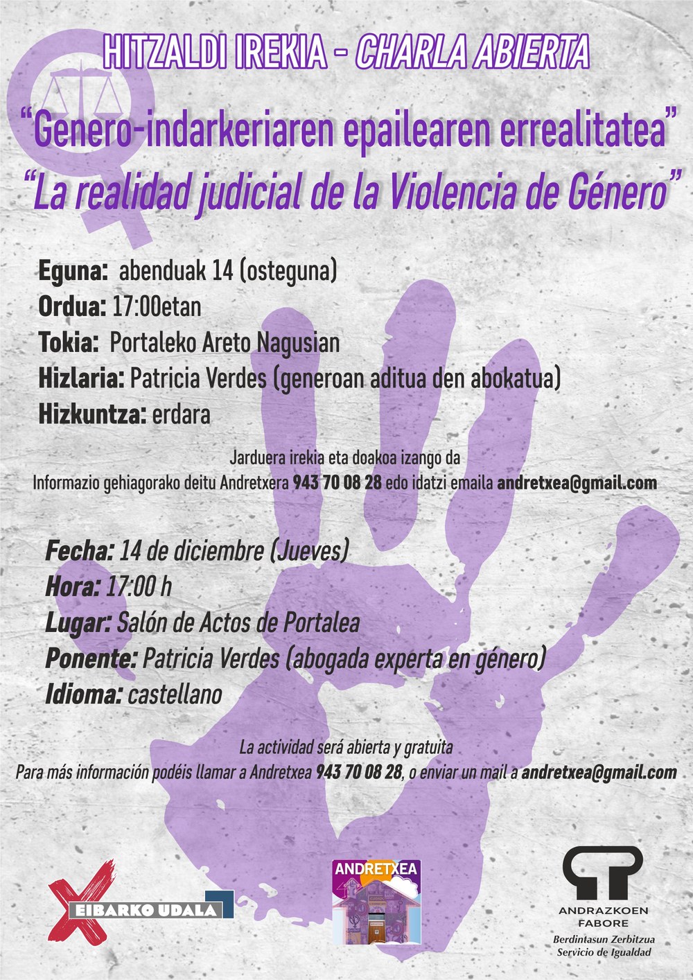 "Genero-indarkeriaren epailearen errealitatea" hitzaldi irekia