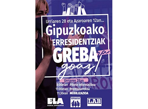 Gipuzkoako zaharren egoitzetako langileek greba egingo dute urriaren 28an eta azaroaren 12an