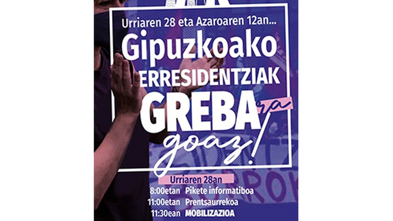 Gipuzkoako zaharren egoitzetako langileek greba egingo dute urriaren 28an eta azaroaren 12an