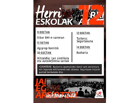 Herri eskola egingo dute urriaren 12an Eibarren