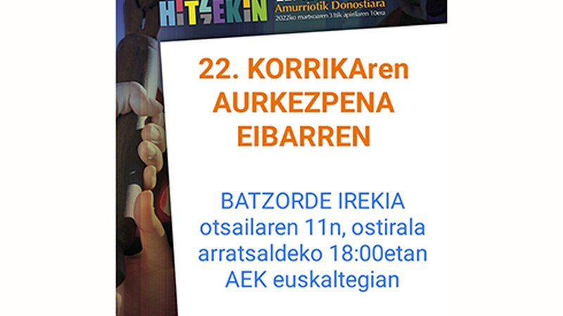 Herriko elkarte, eragile eta euskaltzaleentzat 22. Korrika batzorde irekia egingo da barixakuan