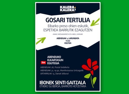 Herriko preso-ohiekin gosari tertulia antolatu du Ernaik bihar goizerako