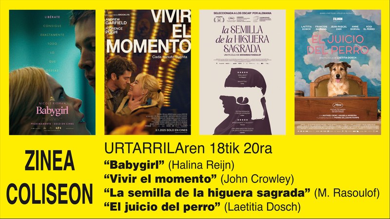 Hiru pelikula berri asteburuko Coliseoko zine karteldegian